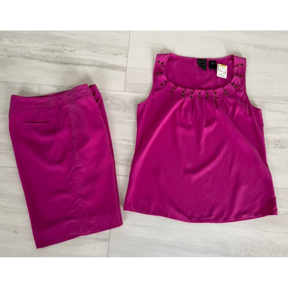Due Per Due 2 Piece Silk Set Size 8 Magenta Tank Top & Shorts Grommet Trim